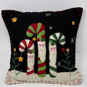 Holiday Three Santa Canes Christmas Felt Pillow